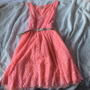 Boutique pink floral belted dress size small